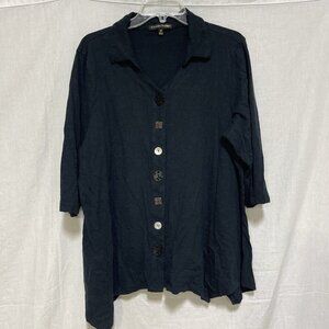 Always Indigo Womens  2X  Top Blouse Knit Shirt Black Button Up Asymmetrical